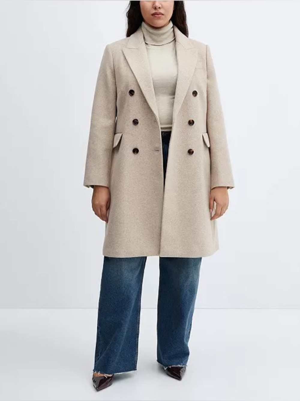 Mango Women's Double-Breasted Wool Blend Coat XL NEW